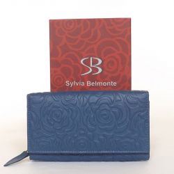  SYLVIA BELMONTE Női bőr pénztárca kék színű nyomott mintás